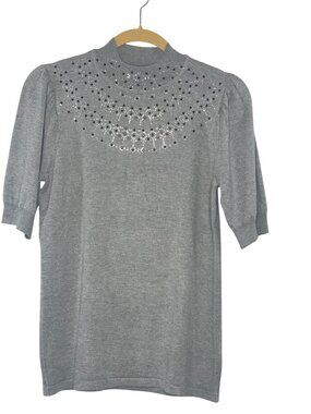 Stylish Seven Manor Women's M Gray Embellished Sweater Work Wear After 5